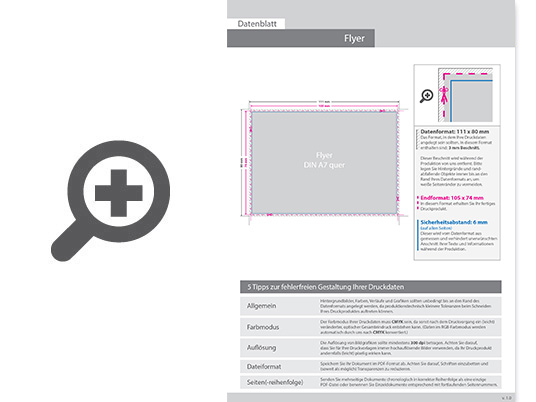 Product Bild multiloft-flyer_din_a7_quer_(10_5_cm_x_7_4_cm)_mit_einseitiger_hei__folienpr__gung_gold__4_0_farbig_(einseitiger_druck)